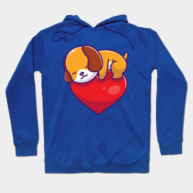 Cute Dog Sleeping On Heart Cartoon Hoodie by Catalyst Labs